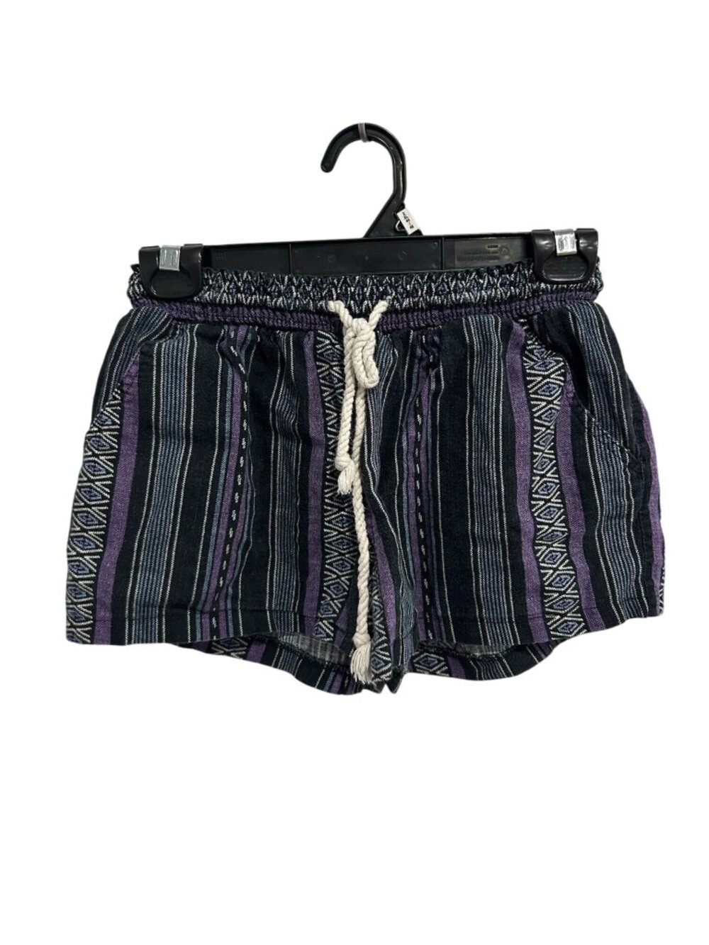 Mossimo Small Blue Purple Striped Linen Blend Drawstring Shorts Boho Chic